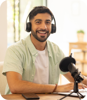 Creator recording a podcast